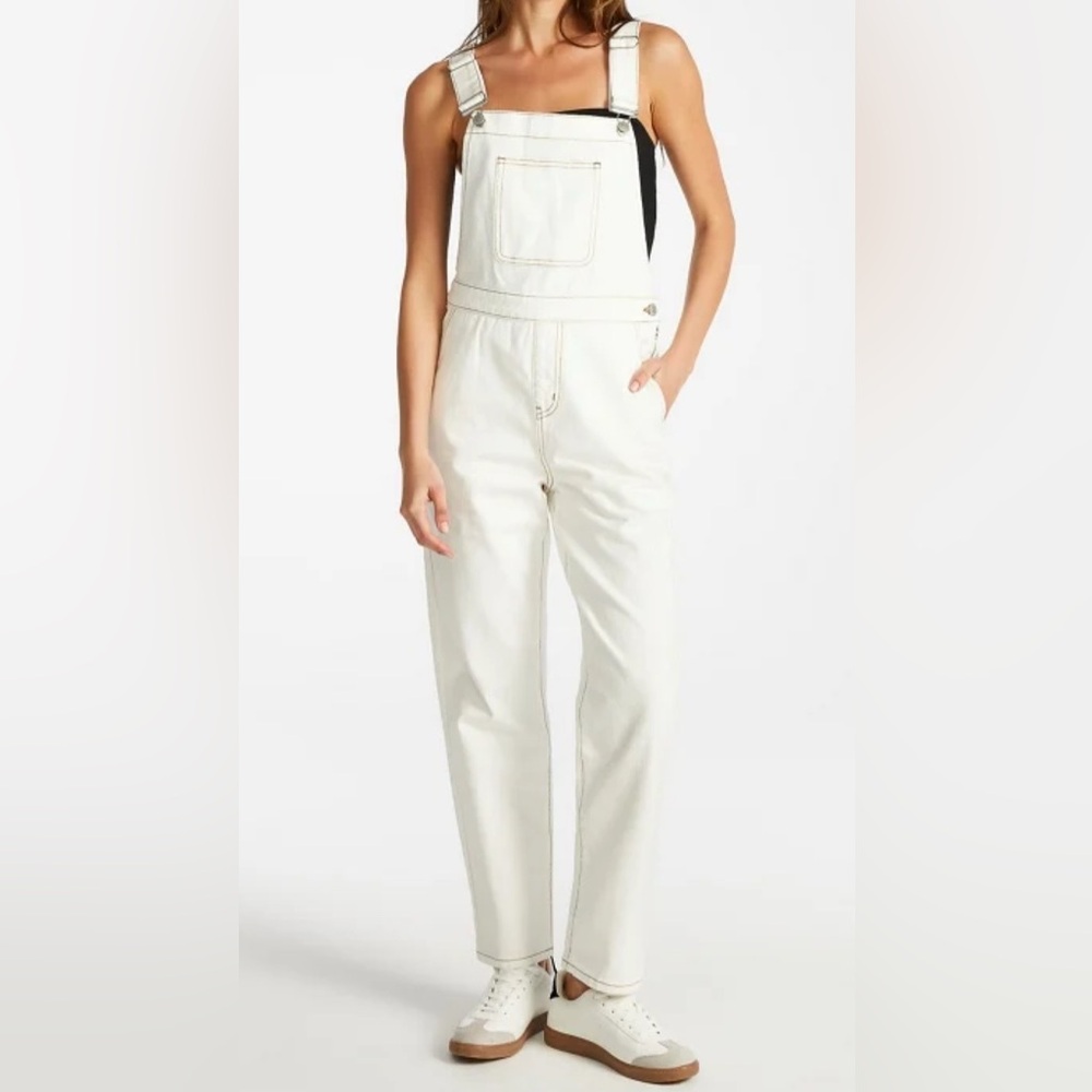 Women's White Dove Denim Overalls - Picture 2 of 4